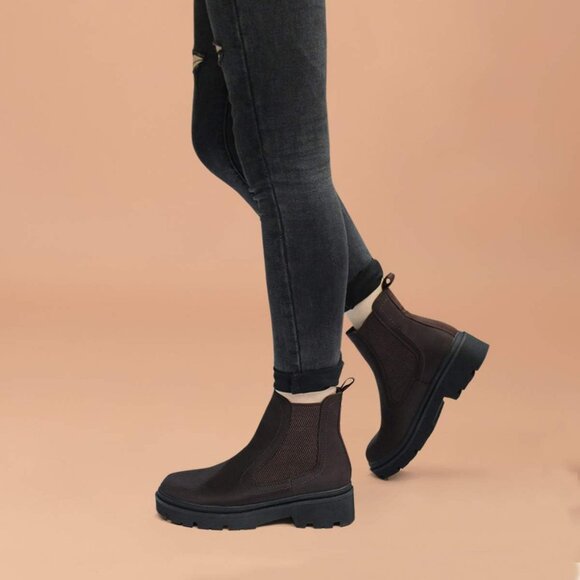 Jabasic Women Brown Synthetic Chelsea Boots Low Heel Elastic Ankle Boots - Picture 2 of 7